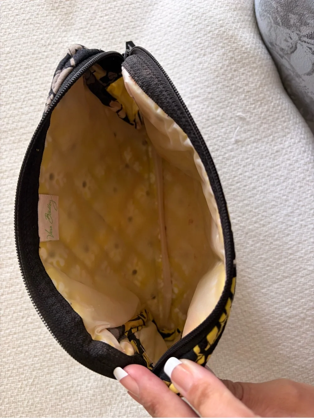Vera Bradley Black, Yellow & Gray Quilted Floral Cosmetic Case